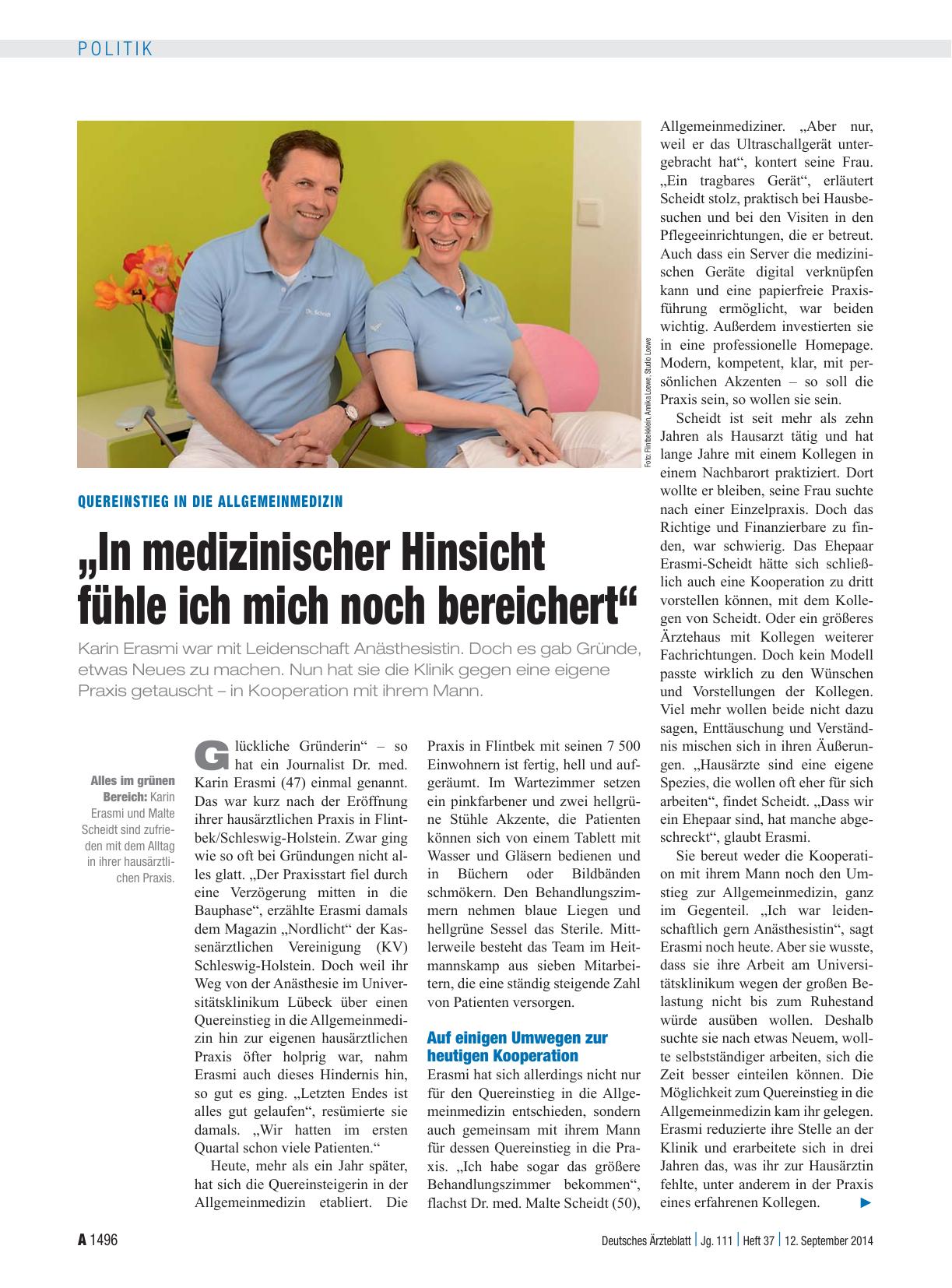 Vorschauseite 1: Quereinstieg in die Allgemeinmedizin: „In medizinischer Hinsicht fühle ich mich noch bereichert“