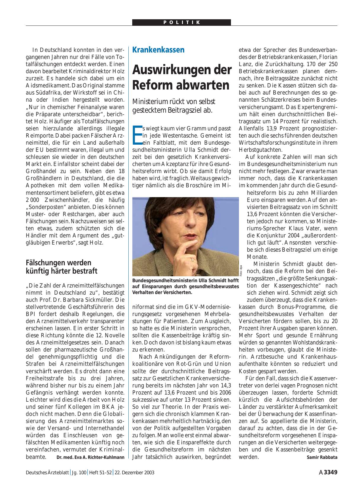 Vorschauseite 1: Krankenkassen: Auswirkungen der Reform abwarten