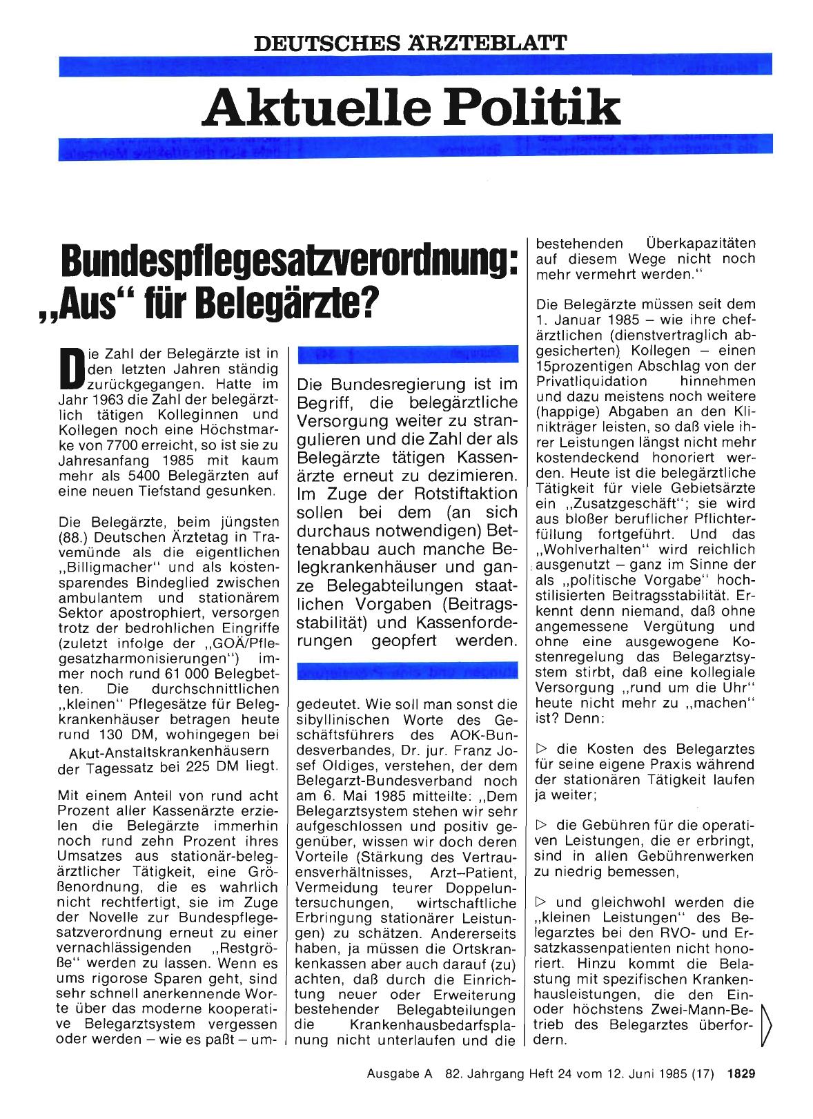 Vorschauseite 1: Bundespflegesatzverordnung: „Aus“ für Belegärzte?