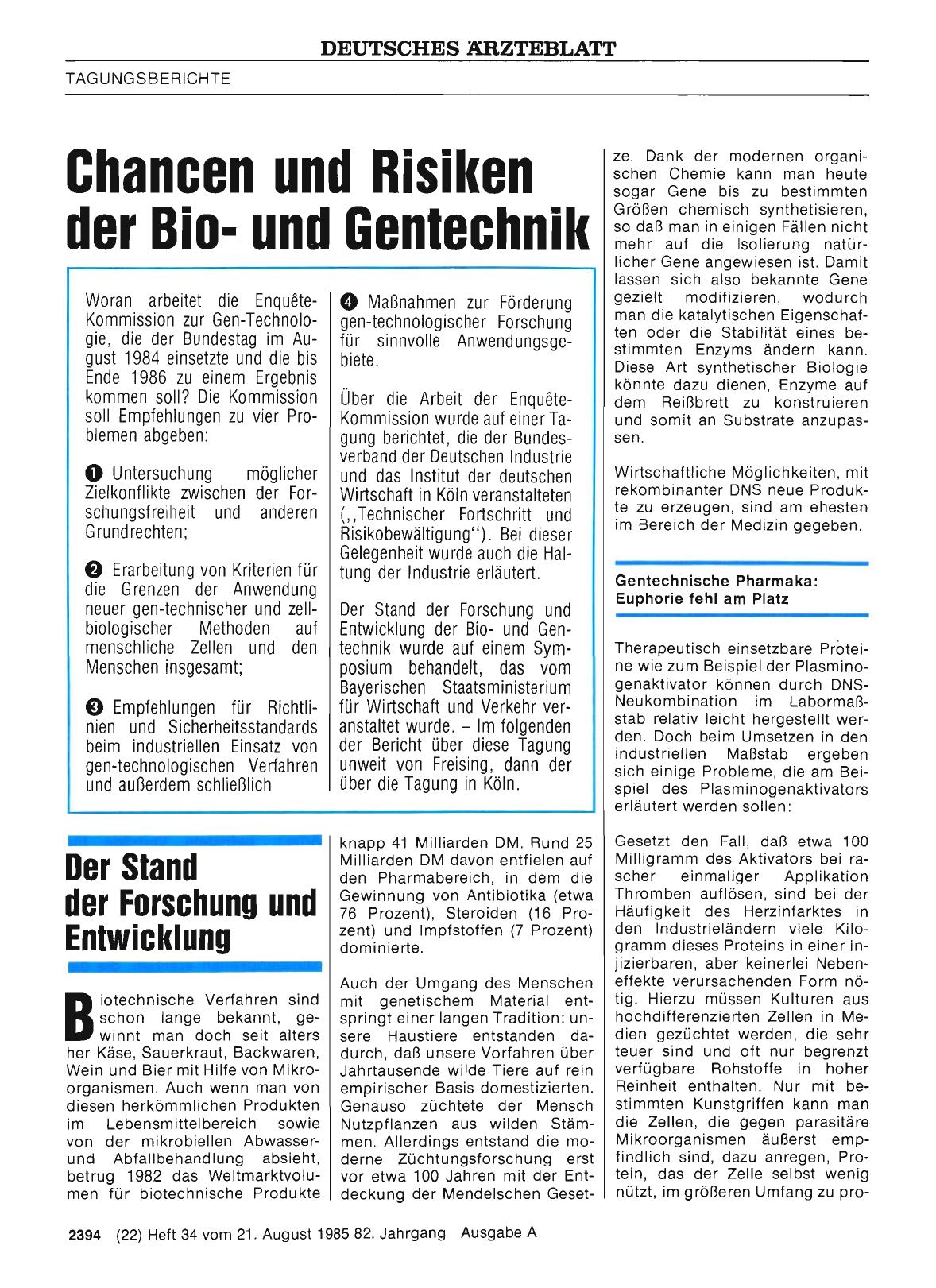 Vorschauseite 1: Chancen und Risiken der Bio-und Gentechnik
