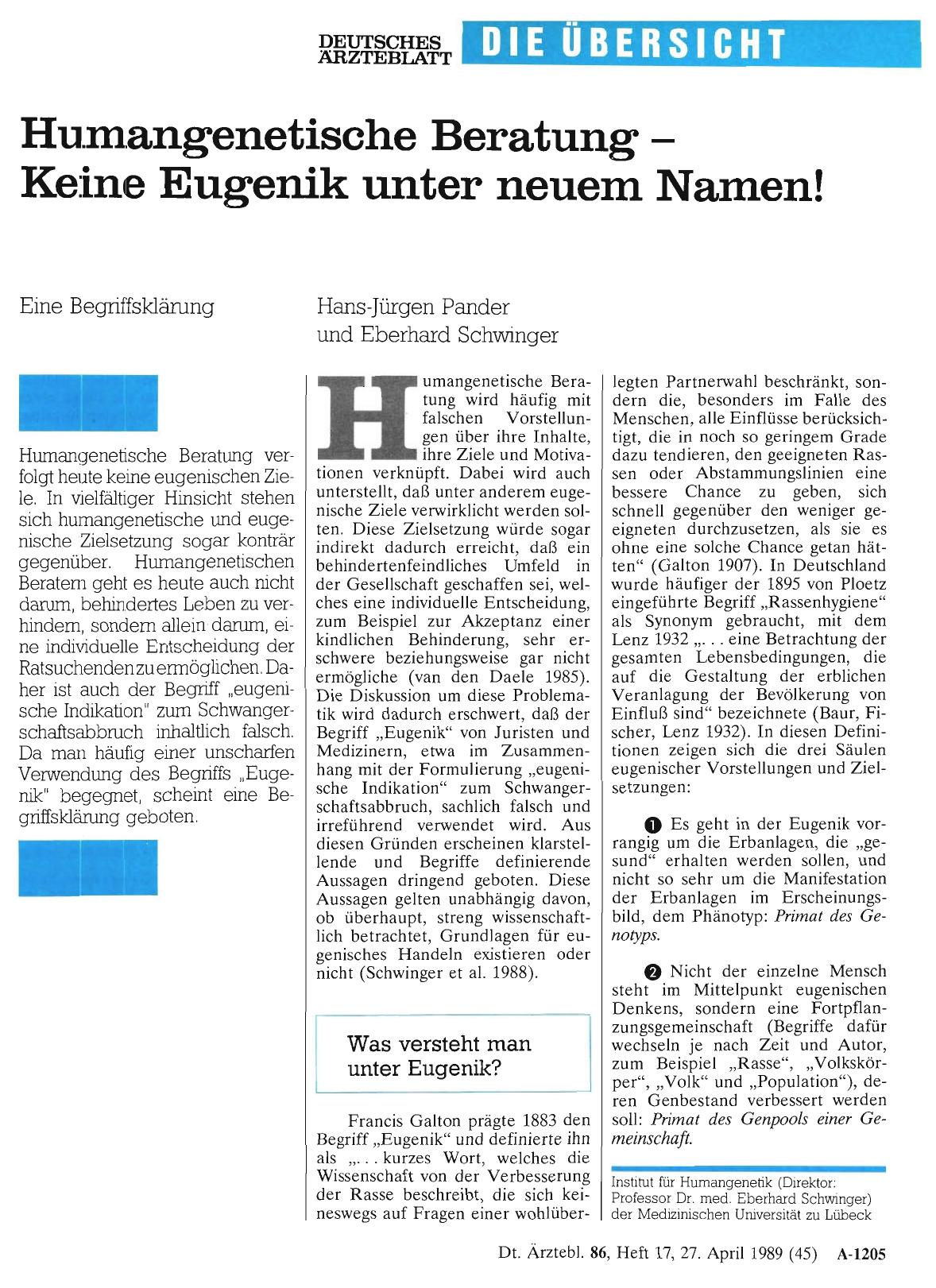 Vorschauseite 1: Humangenetische Beratung – Keine Eugenik unter neuem Namen!
