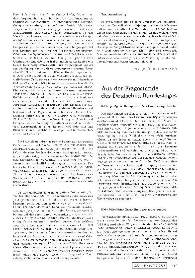 Vorschauseite 1: Aus der Fragestunde des Deutschen Bundestages