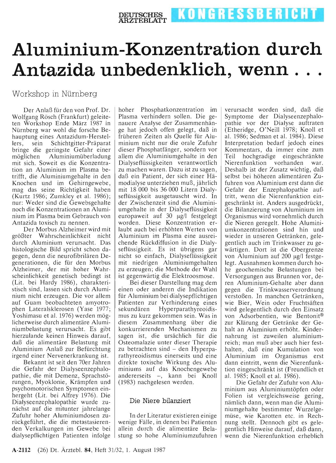 Vorschauseite 1: Aluminium-Konzentration durch Antazida unbedenklich, wenn. ..