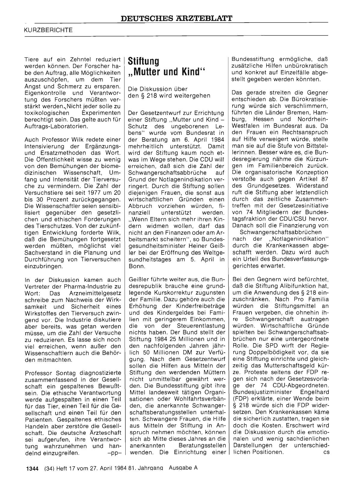 Vorschauseite 1: Die Diskussion über den § 218 wird weitergehen: Stiftung „Mutter und Kind“