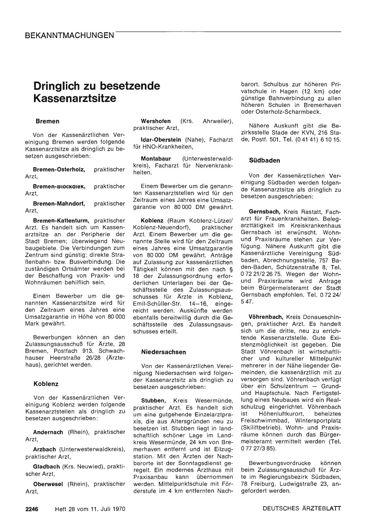 Vorschauseite 1: Dringlich zu besetzende Kassenarztsitze