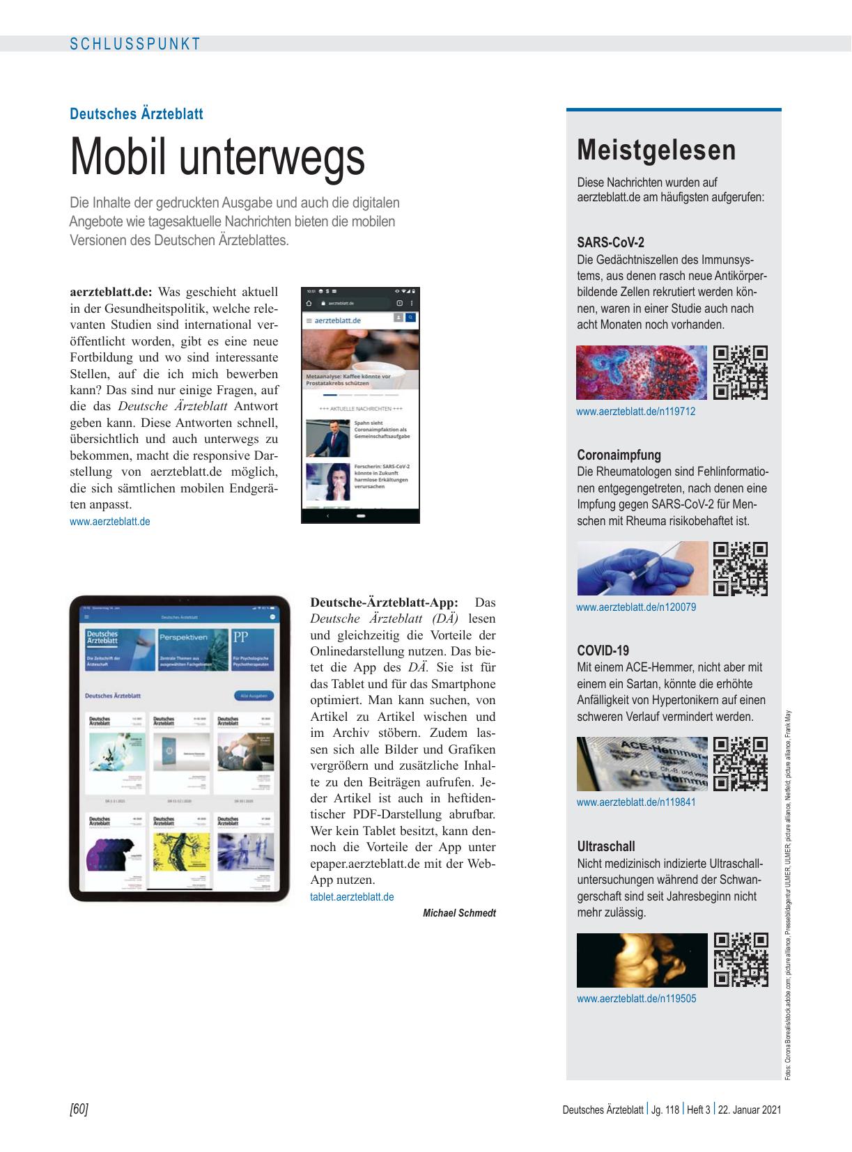 Vorschauseite 1: Deutsches Ärzteblatt: Mobil unterwegs