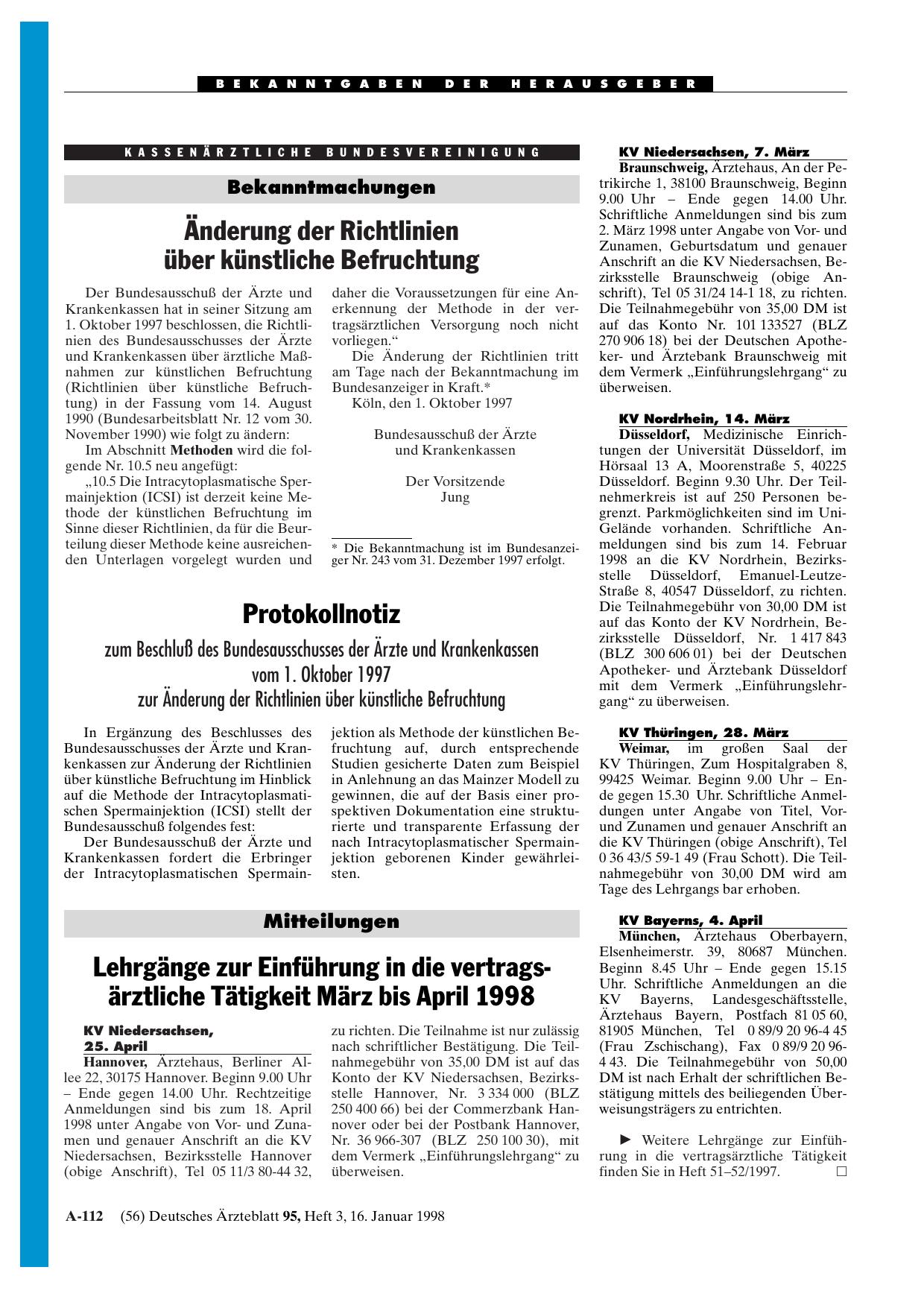Vorschauseite 1: Änderung der Richtlinien über künstliche Befruchtung