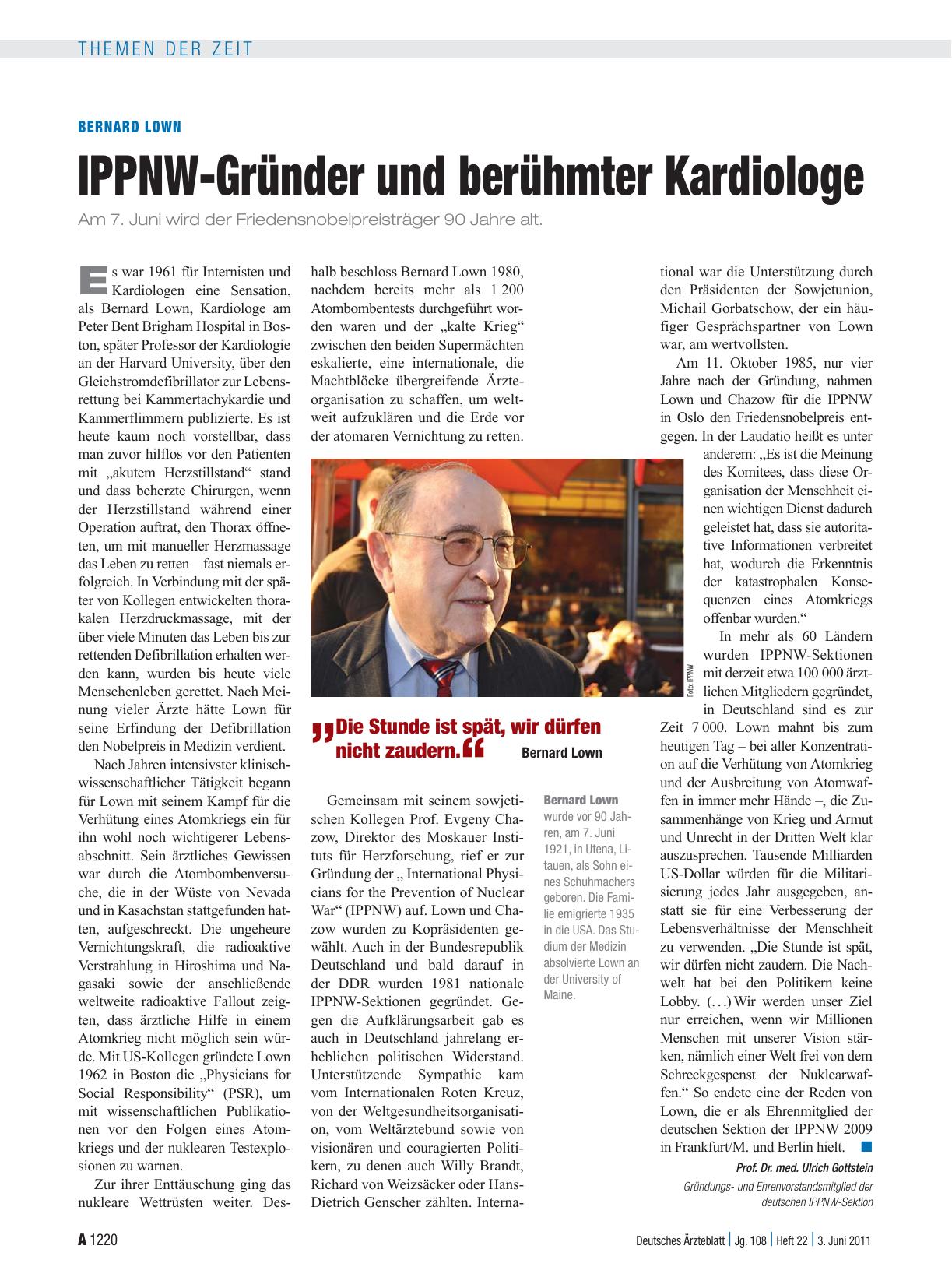 Vorschauseite 1: Bernard Lown: IPPNW-Gründer und berühmter Kardiologe
