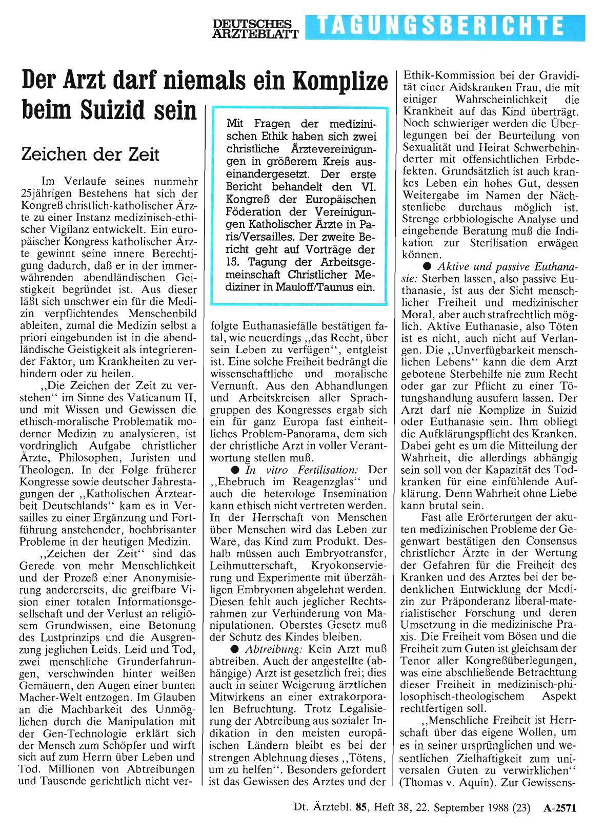 Vorschauseite 1: Der Arzt darf niemals ein Komplize beim Suizid sein