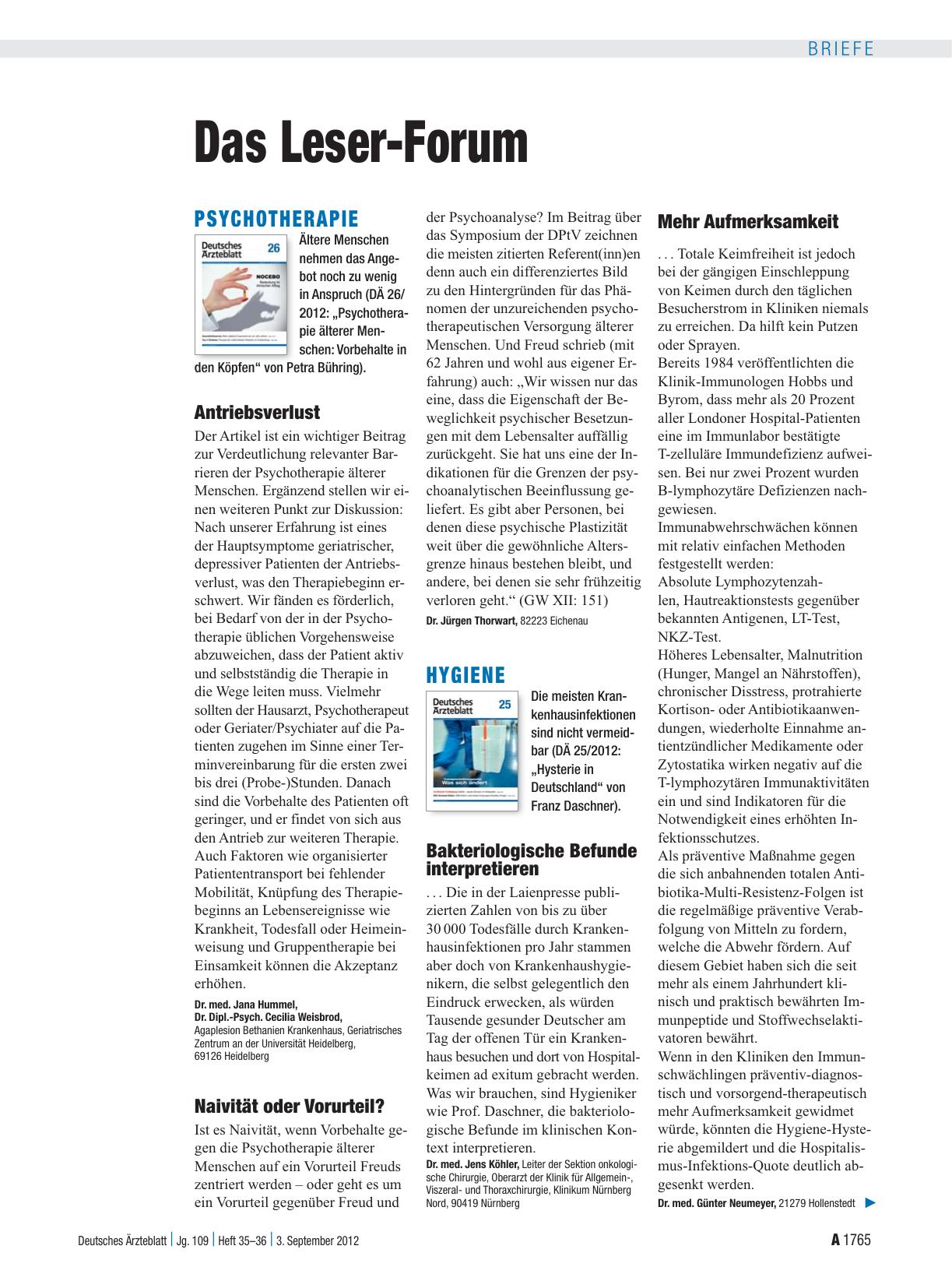 Vorschauseite 1: Psychotherapie: Naivität oder Vorurteil?