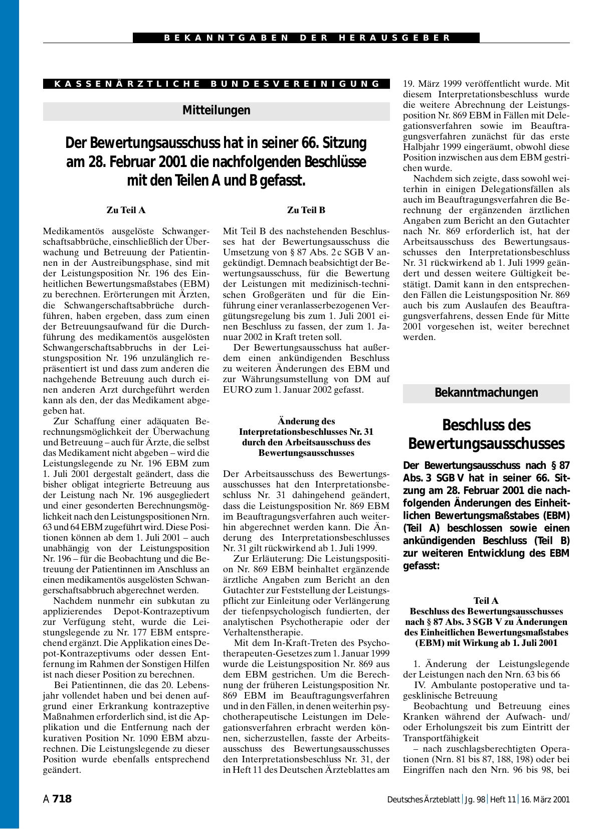 Vorschauseite 1: Beschluss des Bewertungsausschusses