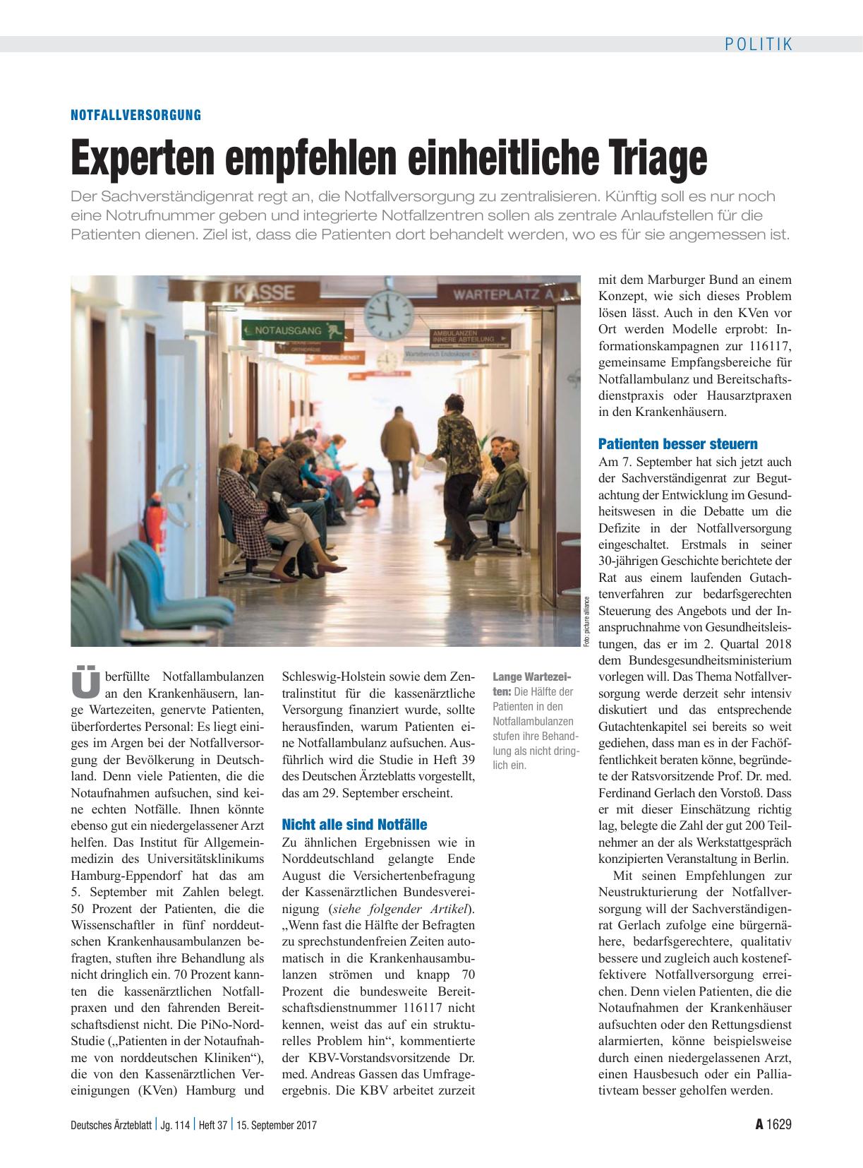 Vorschauseite 1: Notfallversorgung: Experten empfehlen einheitliche Triage