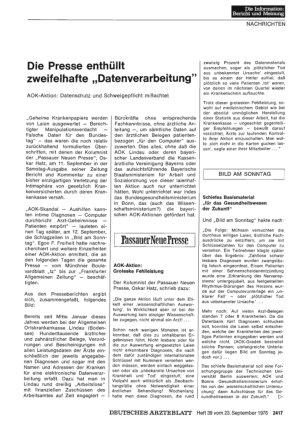 Vorschauseite 1: Die Presse enthüllt zweifelhafte „Datenverarbeitung“: AOK-Aktion: Datenschutz und Schweigepflicht mißachtet