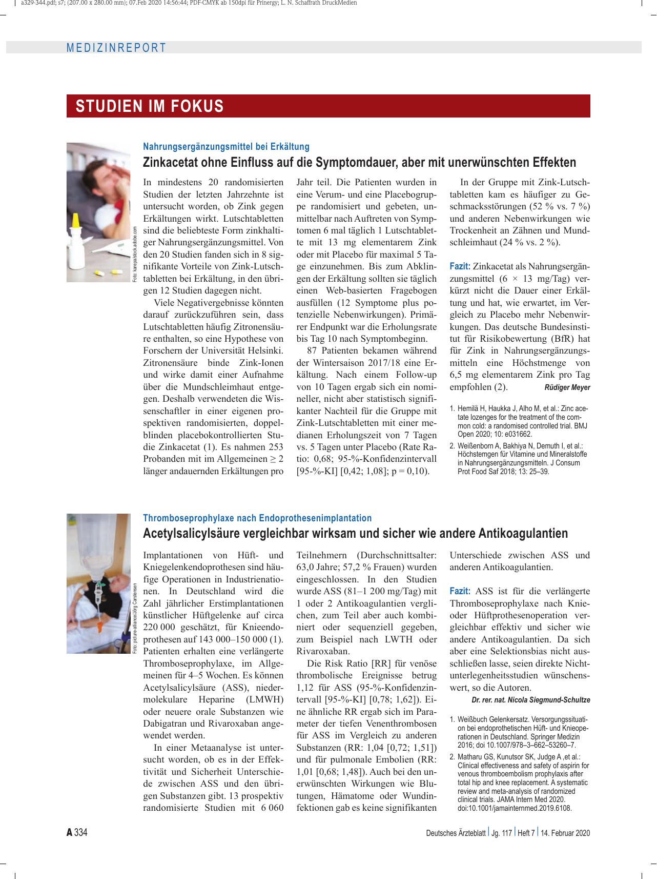 Vorschauseite 1: Thromboseprophylaxe nach Endoprothesenimplantation: Acetylsalicylsäure vergleichbar wirksam und sicher wie andere Antikoagulantien