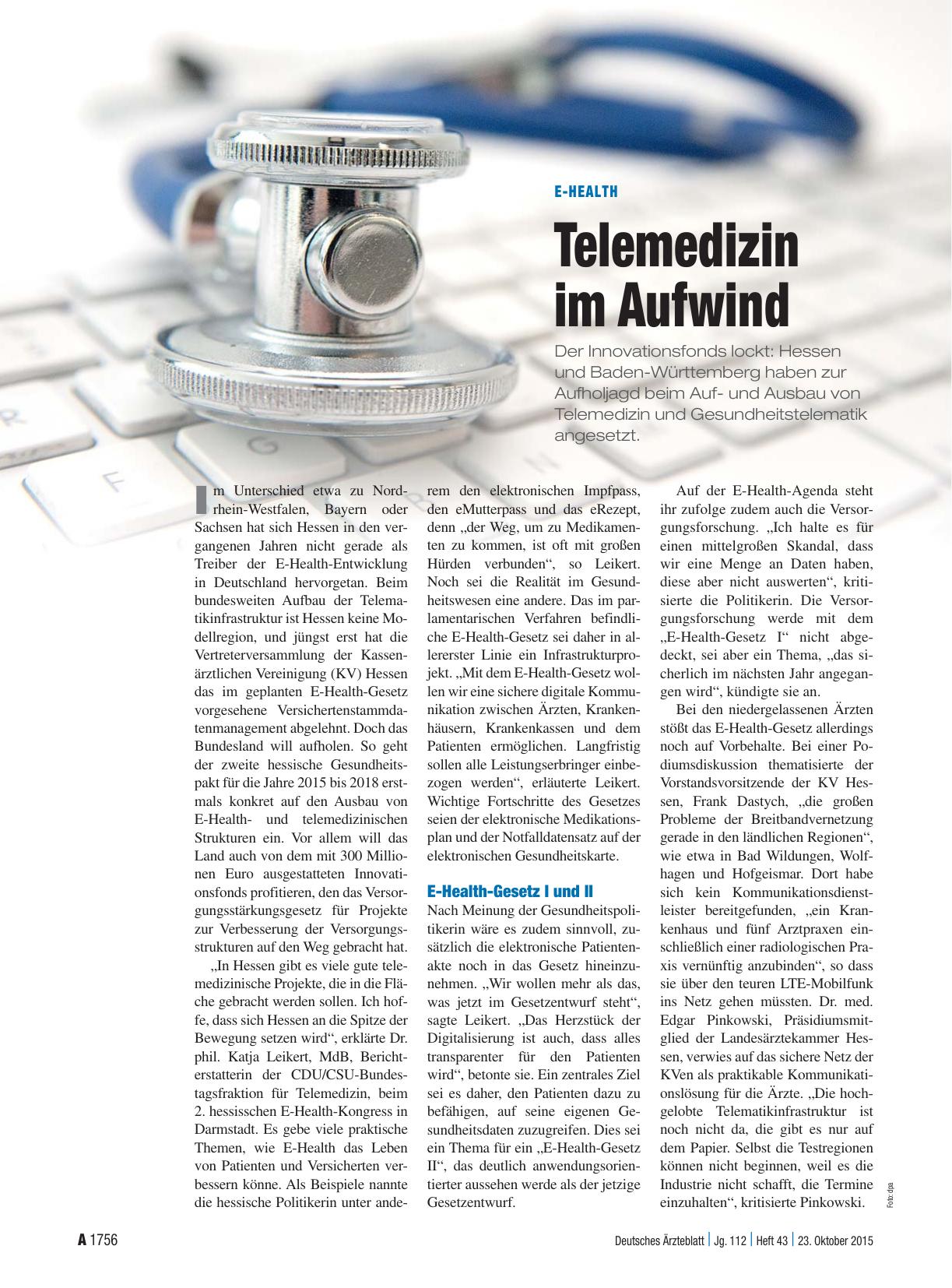 Vorschauseite 1: E-Health: Telemedizin im Aufwind