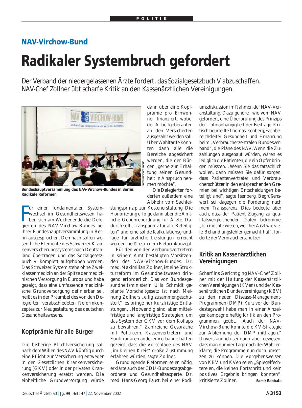 Vorschauseite 1: NAV-Virchow-Bund: Radikaler Systembruch gefordert