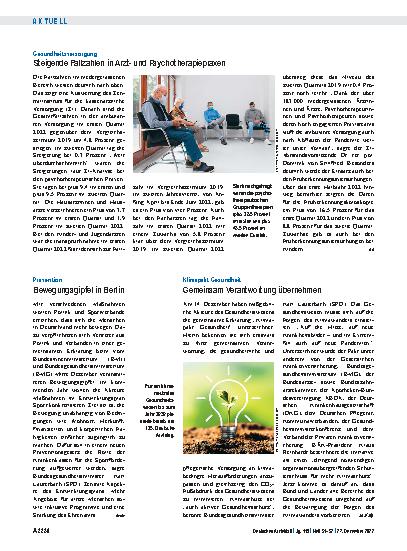 Vorschauseite 1: Gesundheitsversorgung: Steigende Fallzahlen in Arztund Psychotherapiepraxen