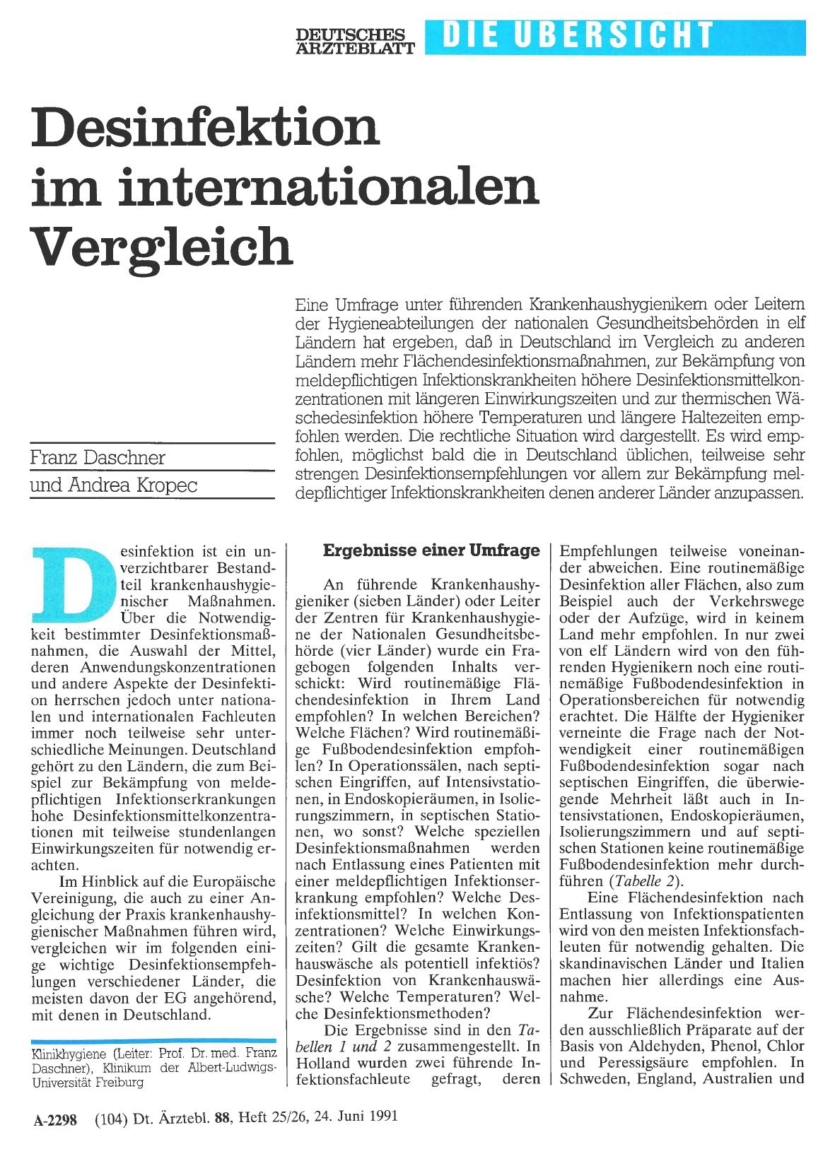 Vorschauseite 1: Desinfektion im internationalen Vergleich