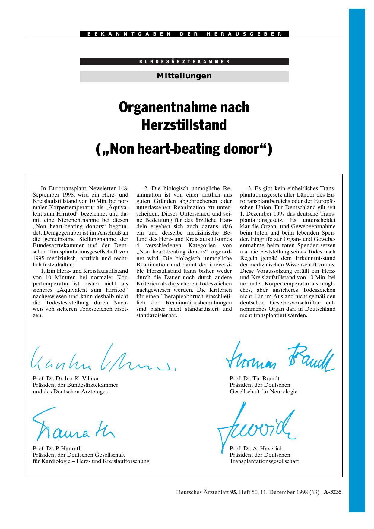 Vorschauseite 1: Organentnahme nach Herzstillstand („Non heart-beating donor“)