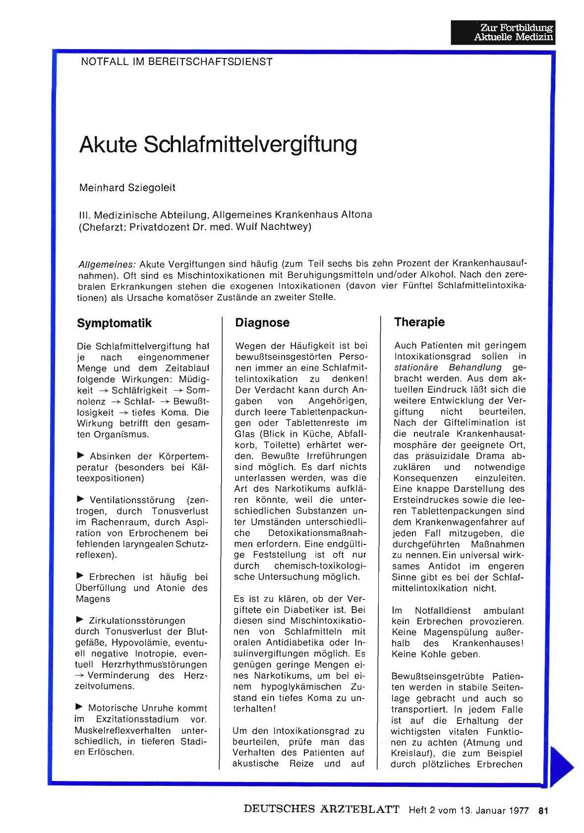 Vorschauseite 1: Akute Schlafmittelvergiftung