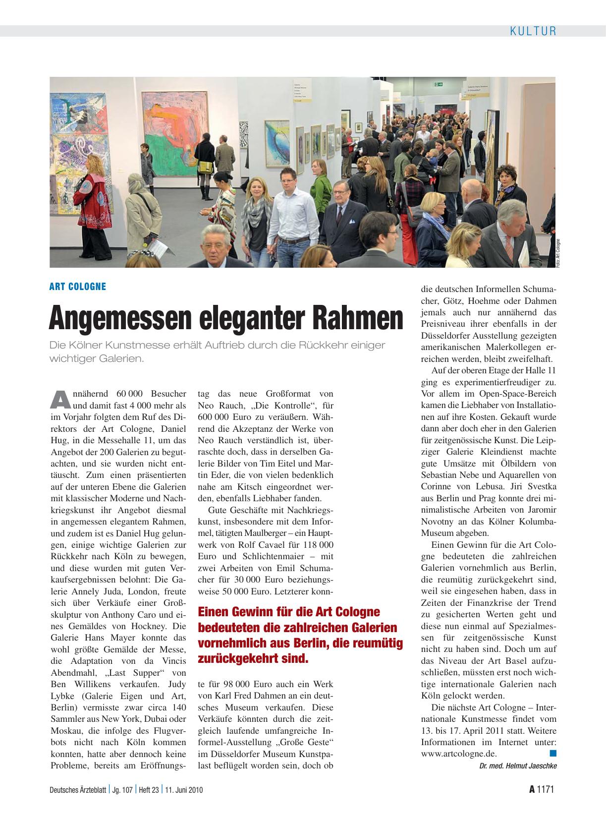 Vorschauseite 1: Art Cologne: Angemessen eleganter Rahmen