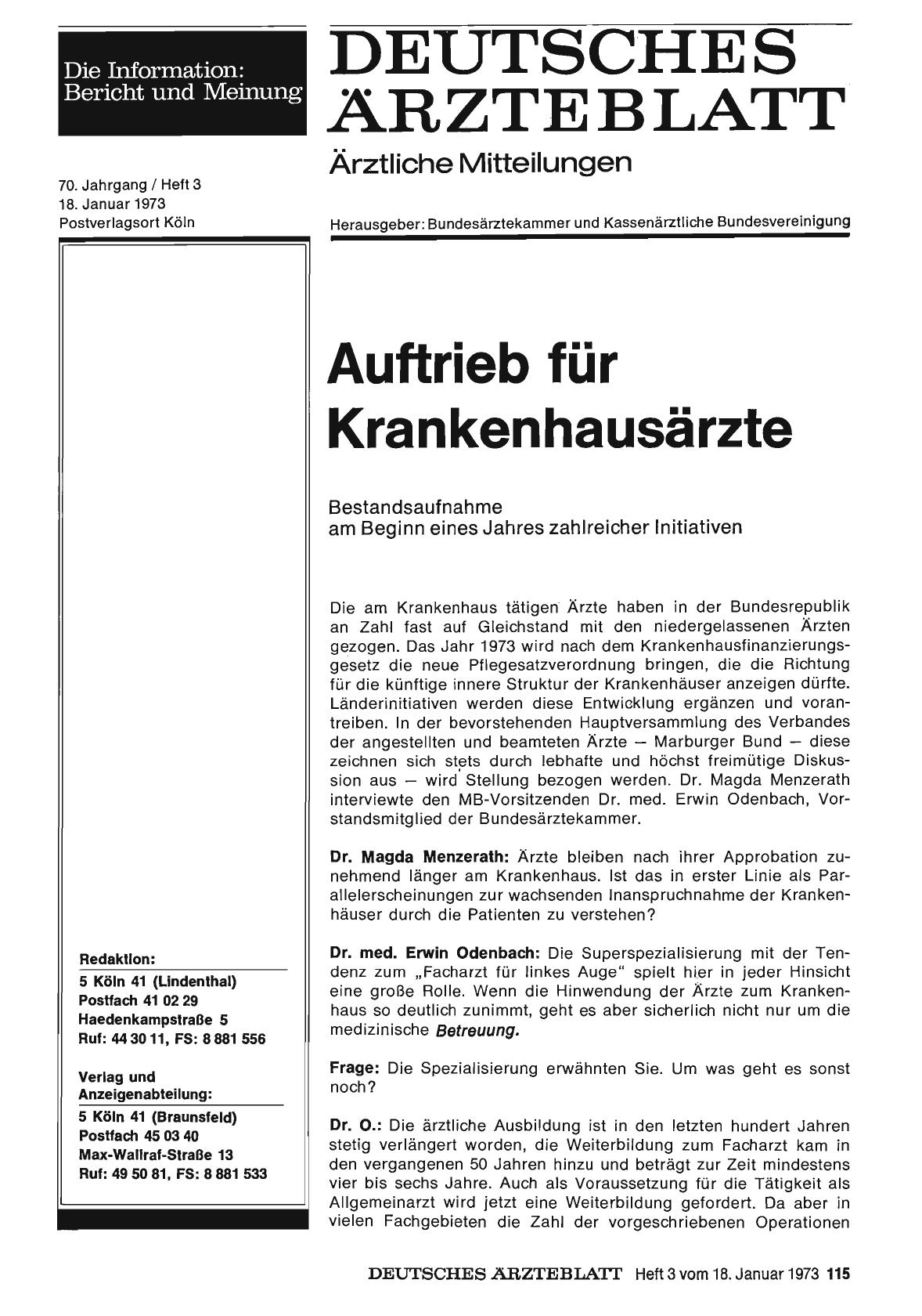 Vorschauseite 1: Auftrieb für Krankenhausärzte: Bestandsaufnahme am Beginn eines Jahres zahlreicher Initiativen
