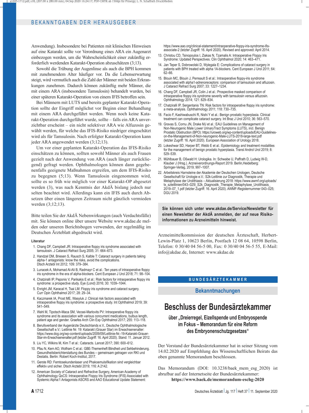 Vorschauseite 1: Beschluss der Bundesärztekammer über „Dreierregel, Eizellspende und Embryospende im Fokus – Memorandum für eine Reform des Embryonenschutzgesetzes“