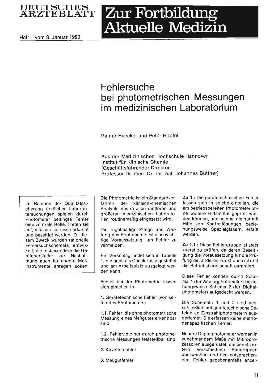 Vorschauseite 1: Fehlersuche bei photometrischen Messungen im medizinischen Laboratorium