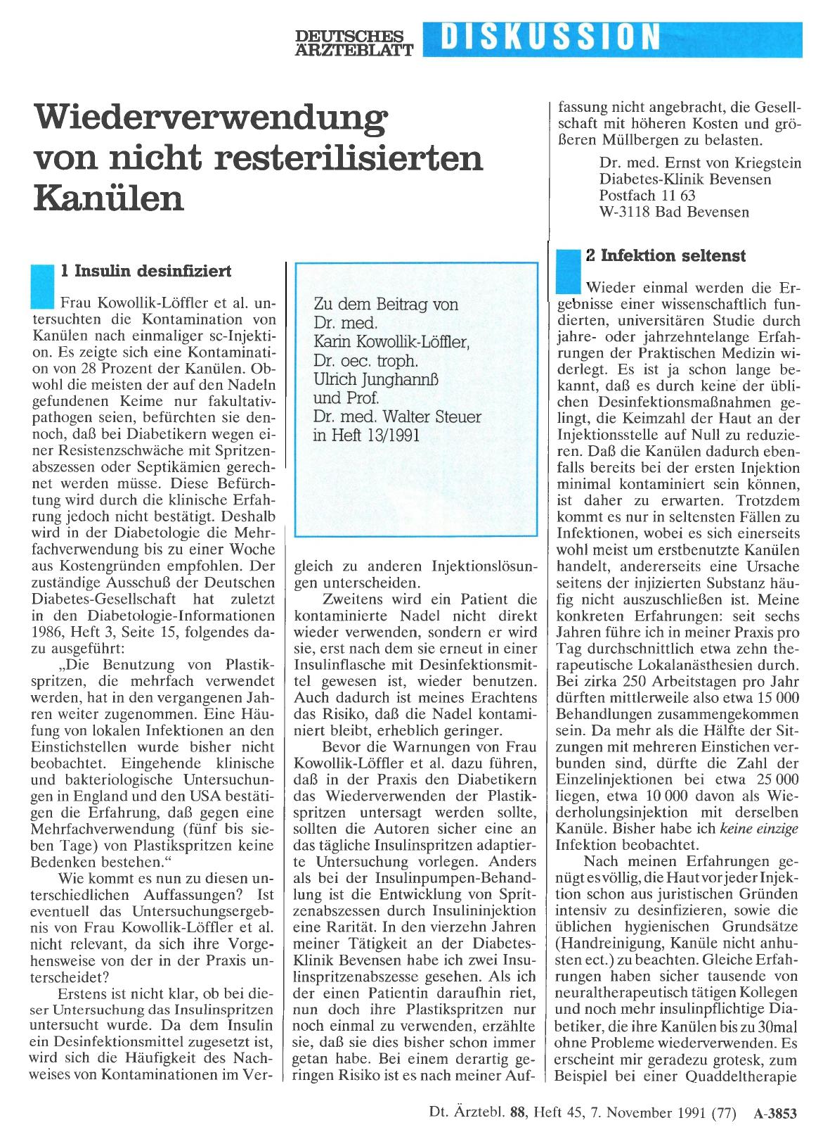 Vorschauseite 1: Wiederverwendung von nicht resterilisierten Kanülen: 1 Insulin desinfiziert