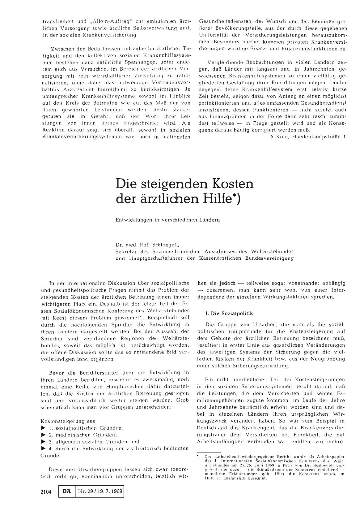 Vorschauseite 1: Die steigenden Kosten der ärztlichen Hilfe