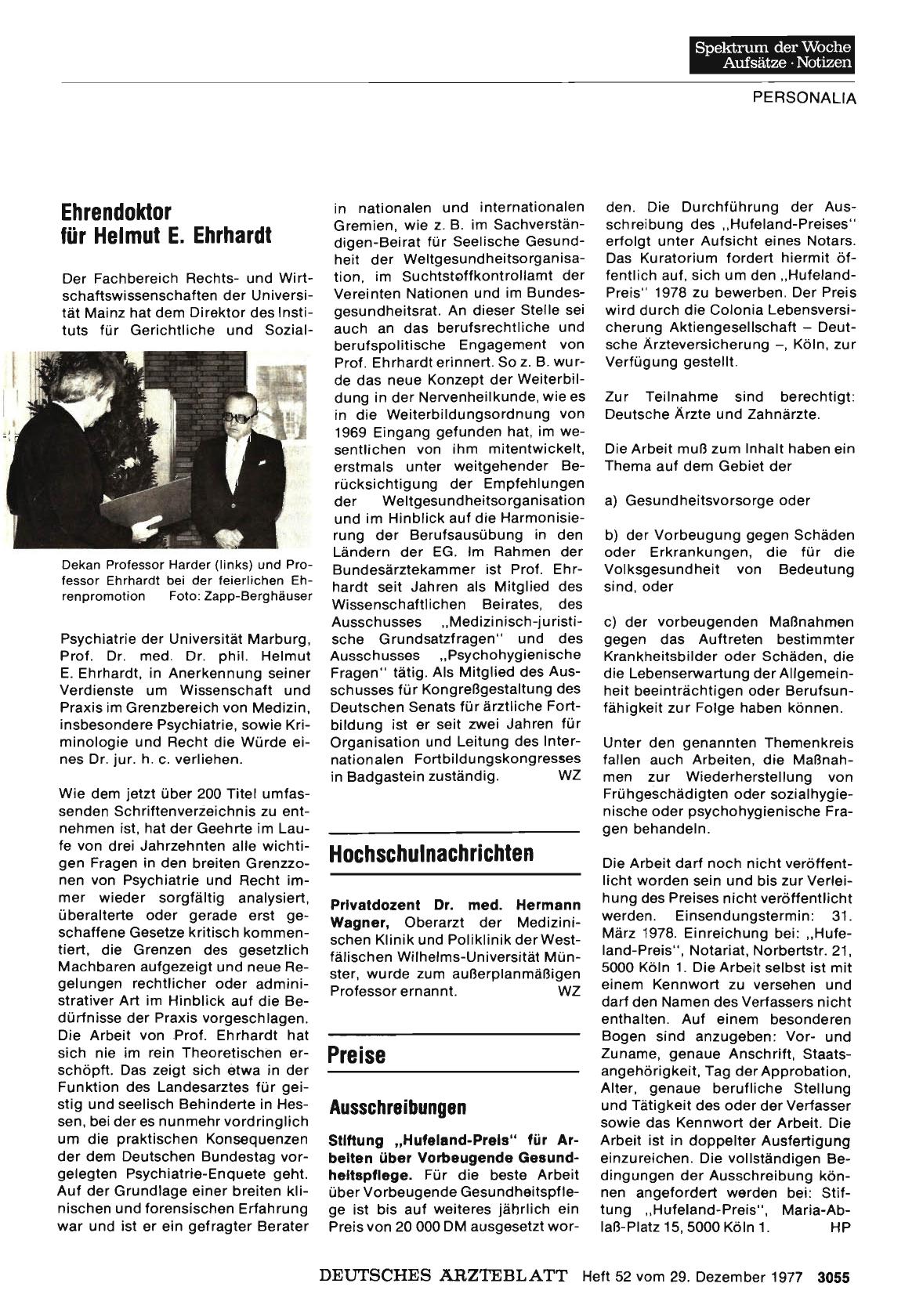 Vorschauseite 1: Ehrendoktor für Helmut E. Ehrhardt