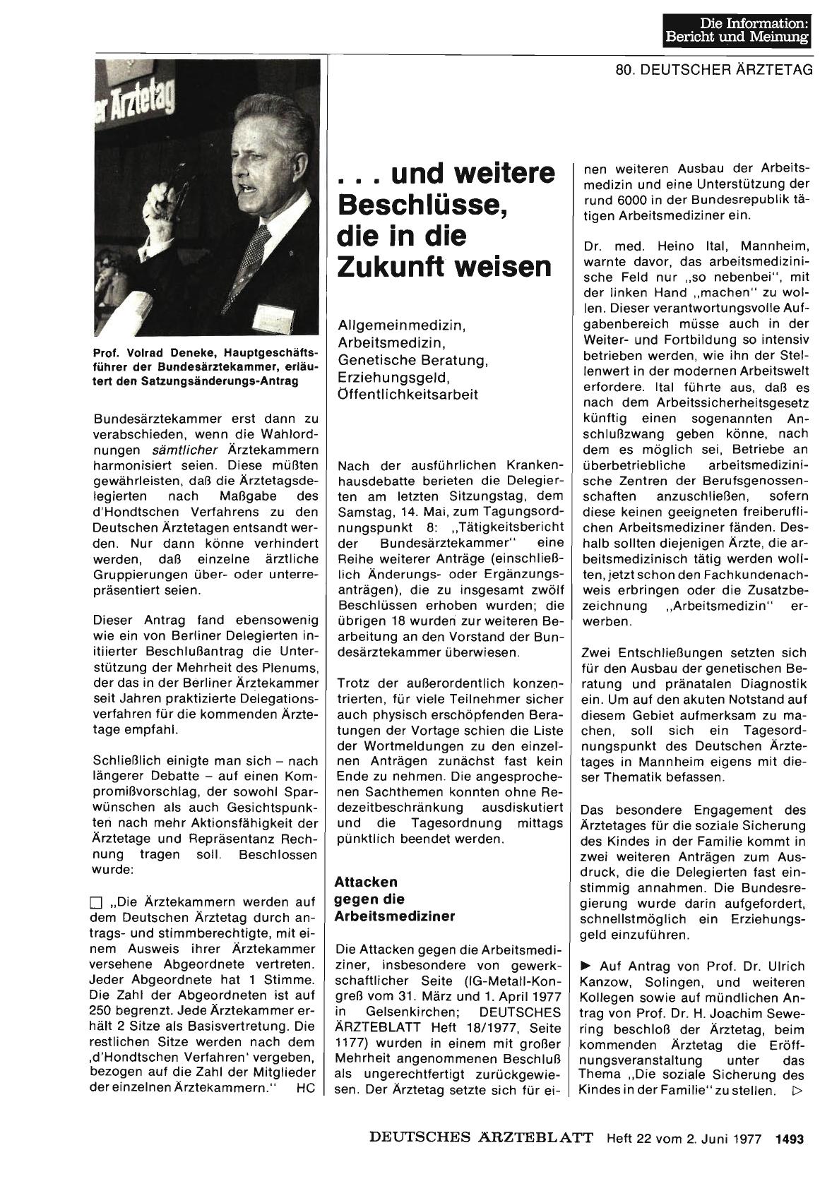 Vorschauseite 1: . .. und weitere Beschlüsse, die in die Zukunft weisen: Allgemeinmedizin, Arbeitsmedizin, Genetische Beratung, Erziehungsgeld, Öffentlichkeitsarbeit
