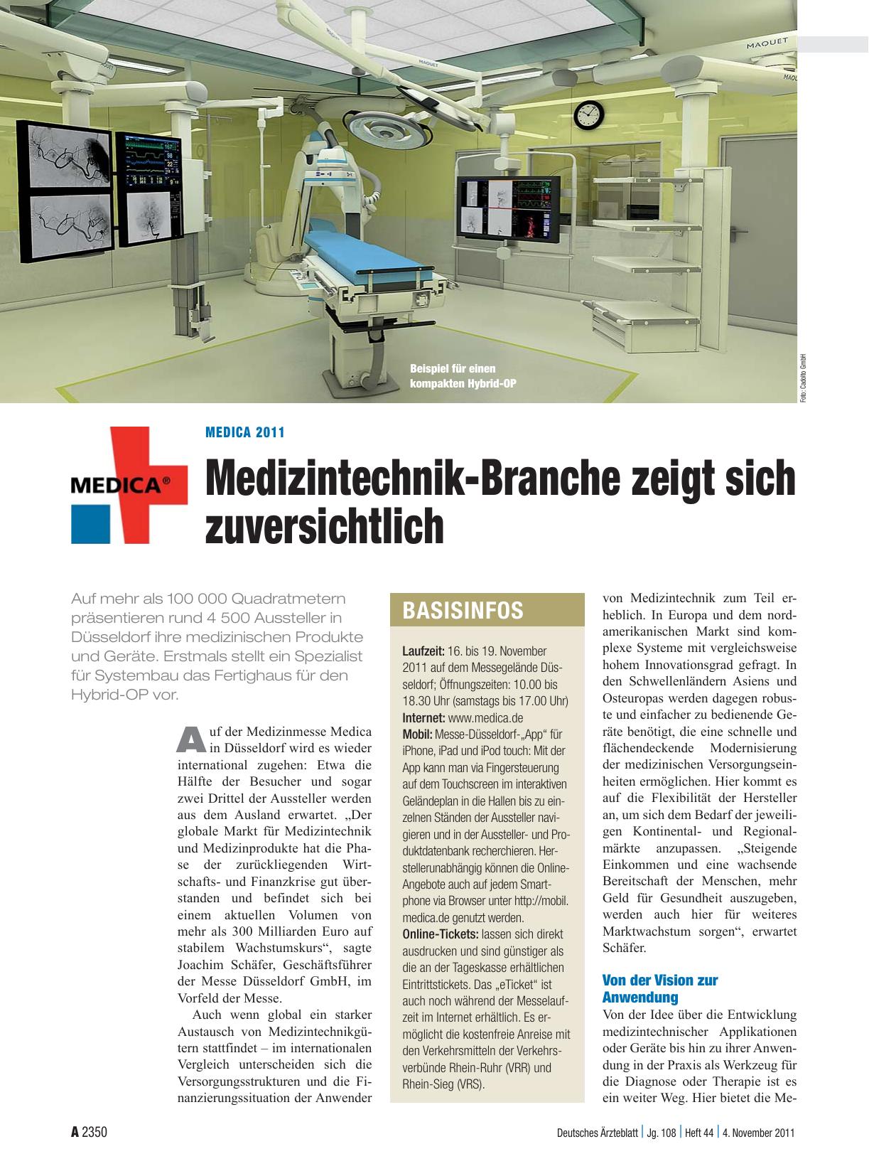 Vorschauseite 1: Medica 2011: Medizintechnik-Branche zeigt sich zuversichtlich