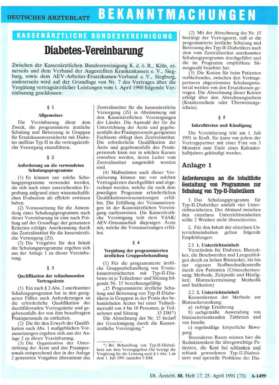 Vorschauseite 1: Diabetes-Vereinbarung