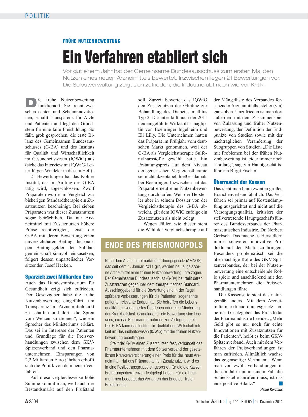 Vorschauseite 1: Frühe Nutzenbewertung: Ein Verfahren etabliert sich