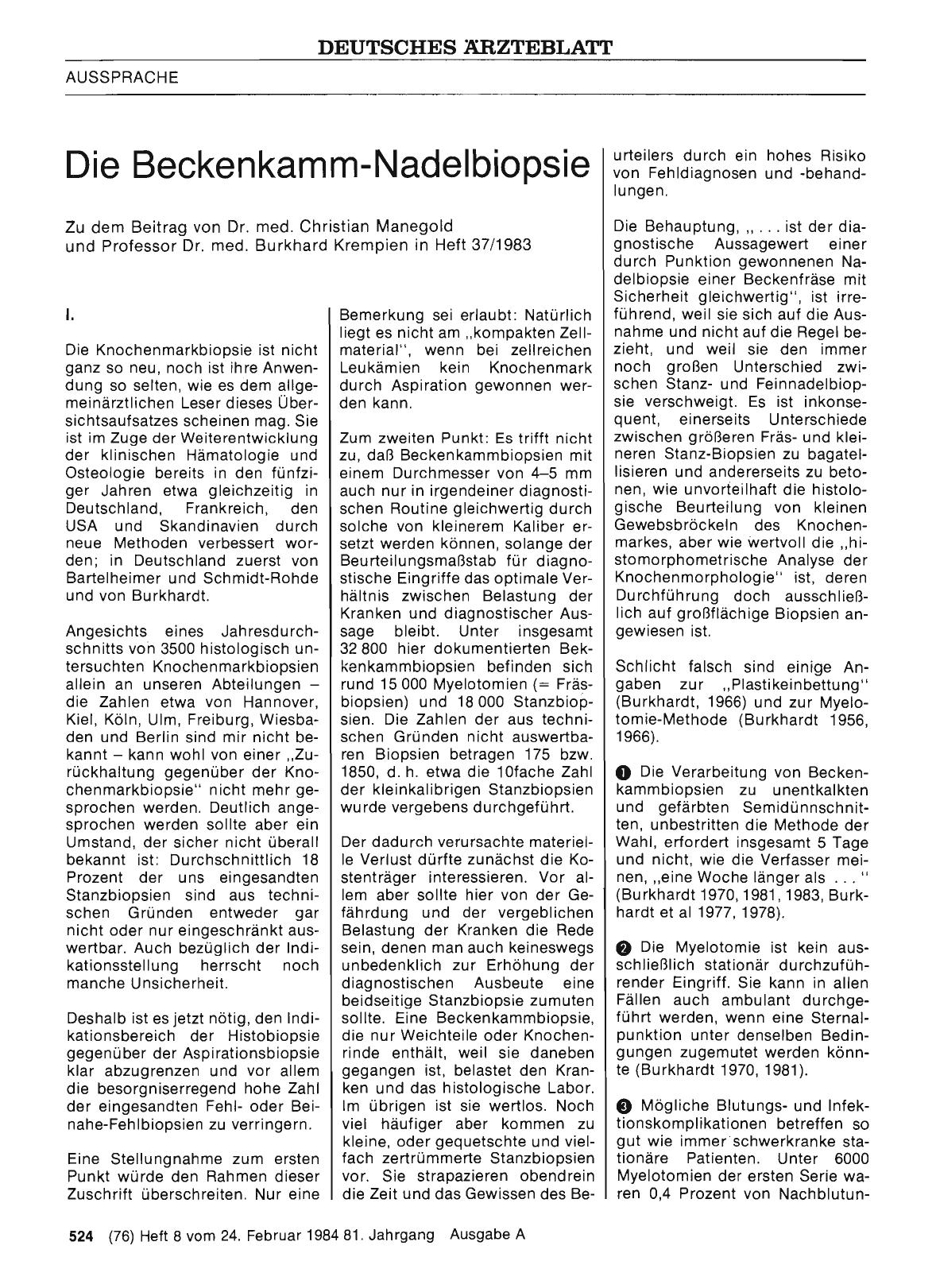 Vorschauseite 1: Die Beckenkamm-Nadelbiopsie: I.