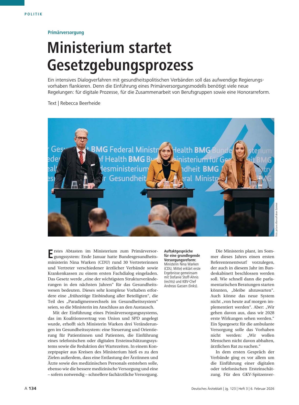 Vorschauseite 1: Primärversorgung: Ministerium startet Gesetzgebungsprozess