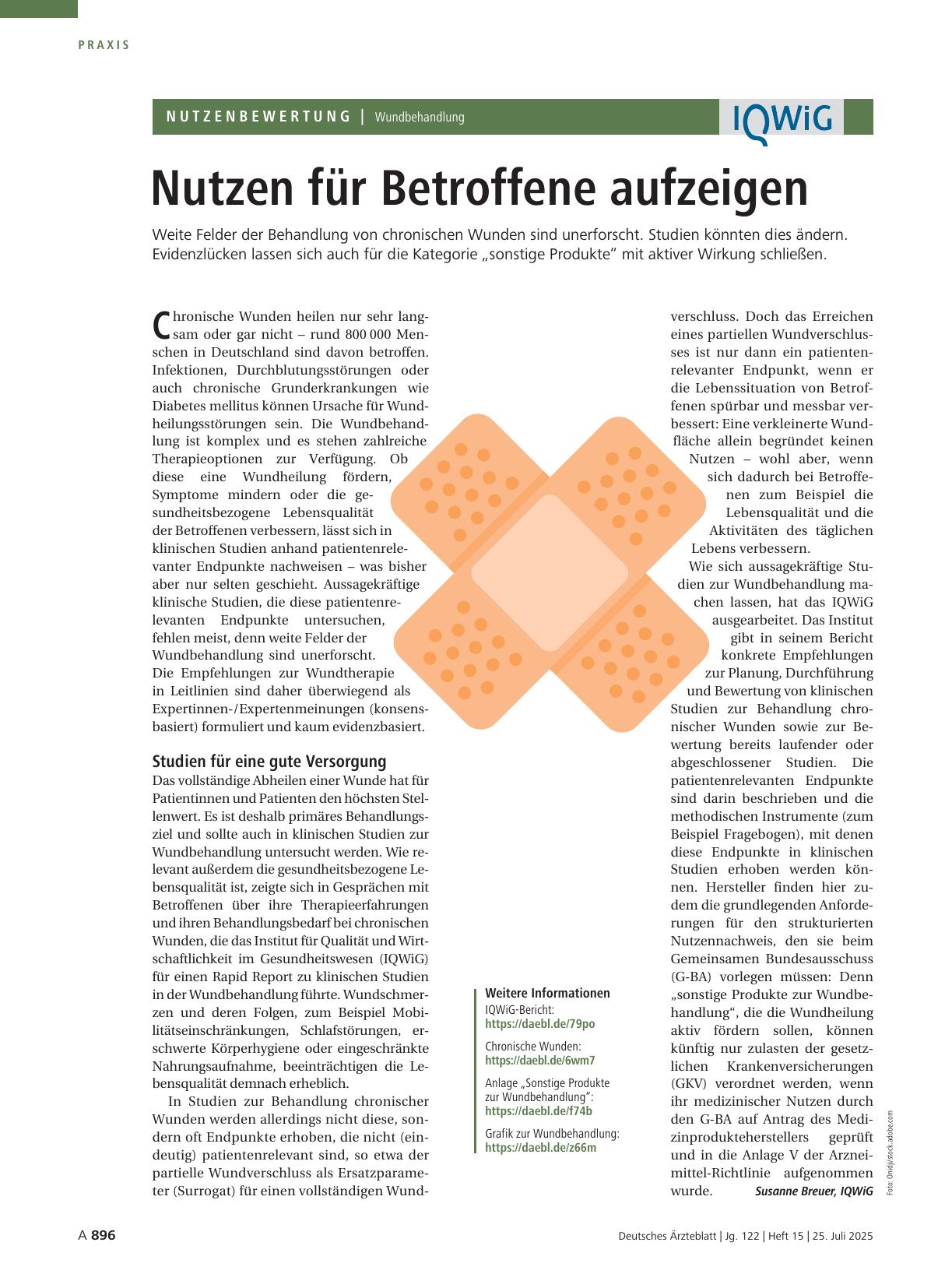 Vorschauseite 1: Wundbehandlung: Nutzen für Betroffene aufzeigen