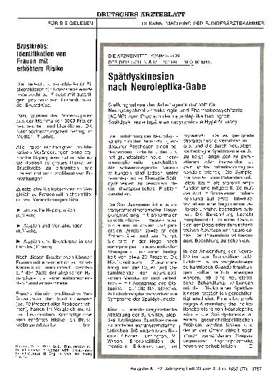Vorschauseite 1: DIE ARZNEIMITTELKOMMISSION DER DEUTSCHEN ÄRZTESCHAFT INFORMIERT: Spätdyskinesien nach Neuroleptika-Gabe