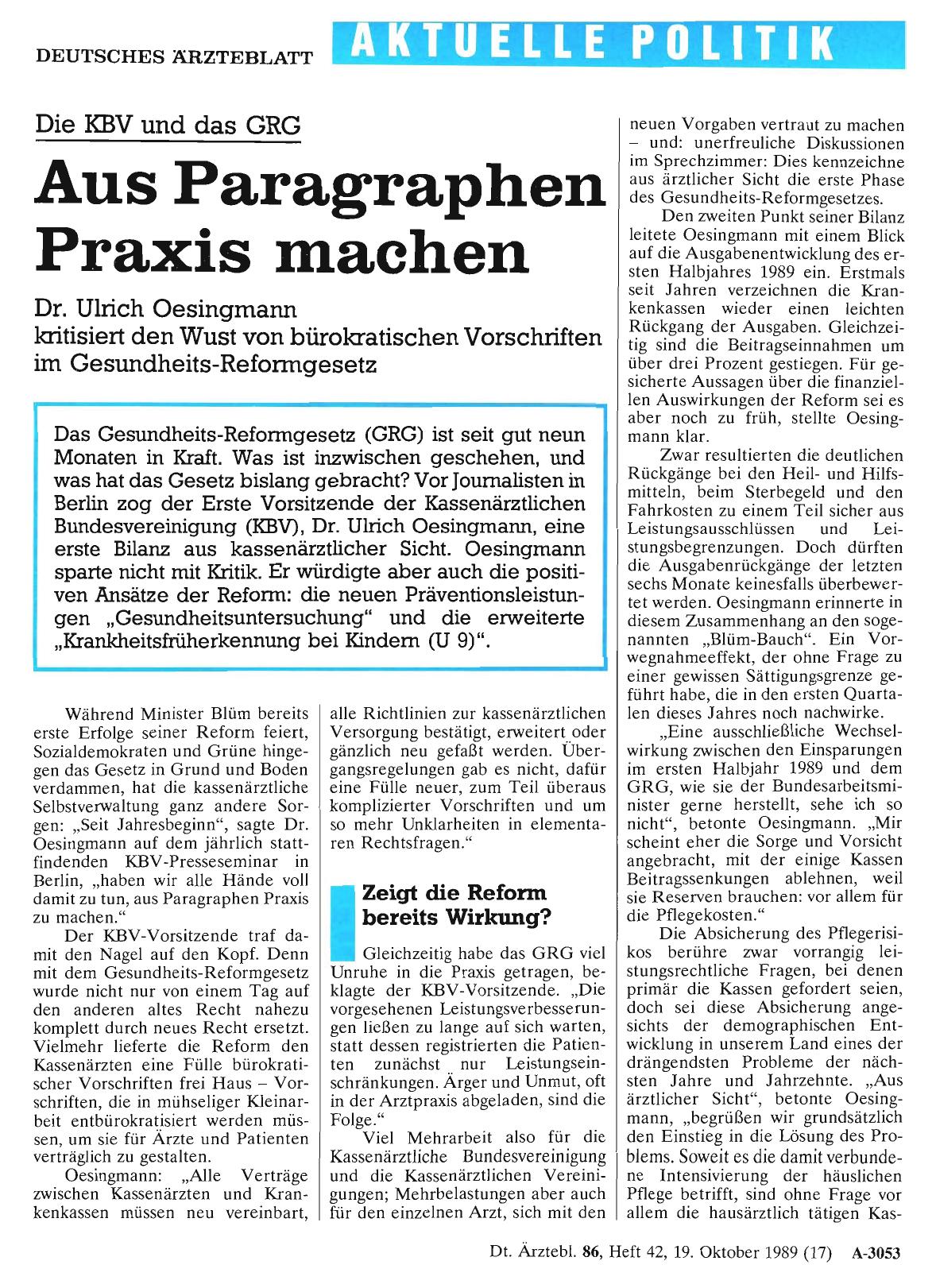 Vorschauseite 1: Die KBV und das GRG: Aus Paragraphen Praxis machen