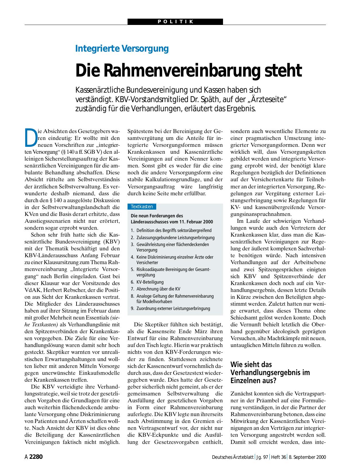 Vorschauseite 1: Integrierte Versorgung: Die Rahmenvereinbarung steht