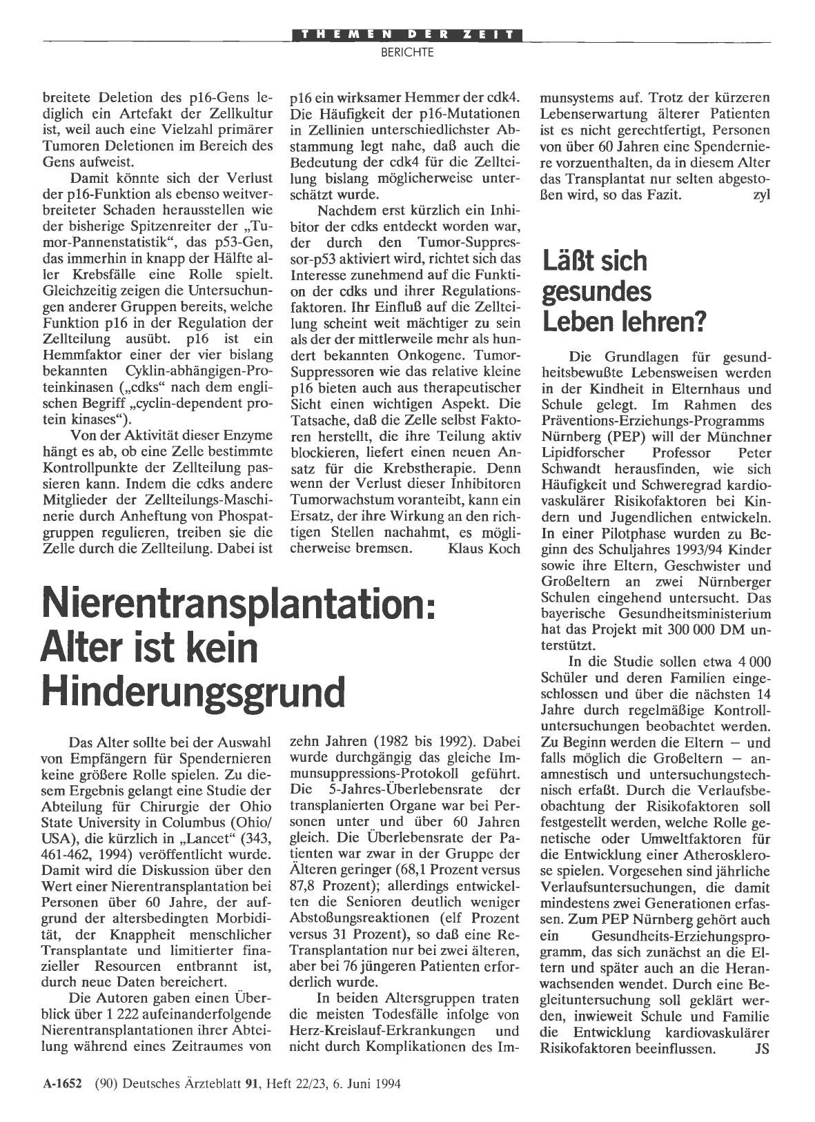 Vorschauseite 1: Läßt sich gesundes Leben lehren?