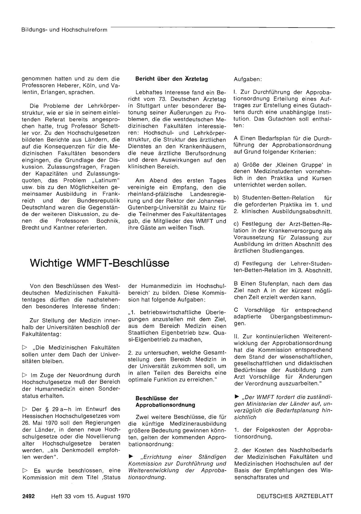 Vorschauseite 1: Wichtige WMFT-Beschlüsse