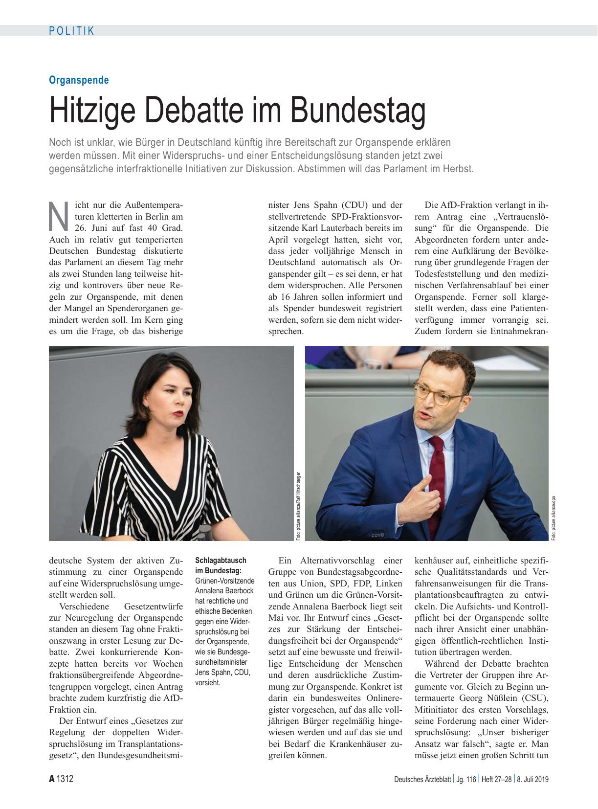 Vorschauseite 1: Organspende: Hitzige Debatte im Bundestag