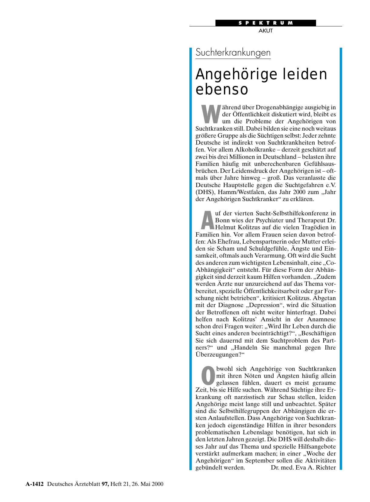 Vorschauseite 1: Suchterkrankungen: Angehörige leiden ebenso