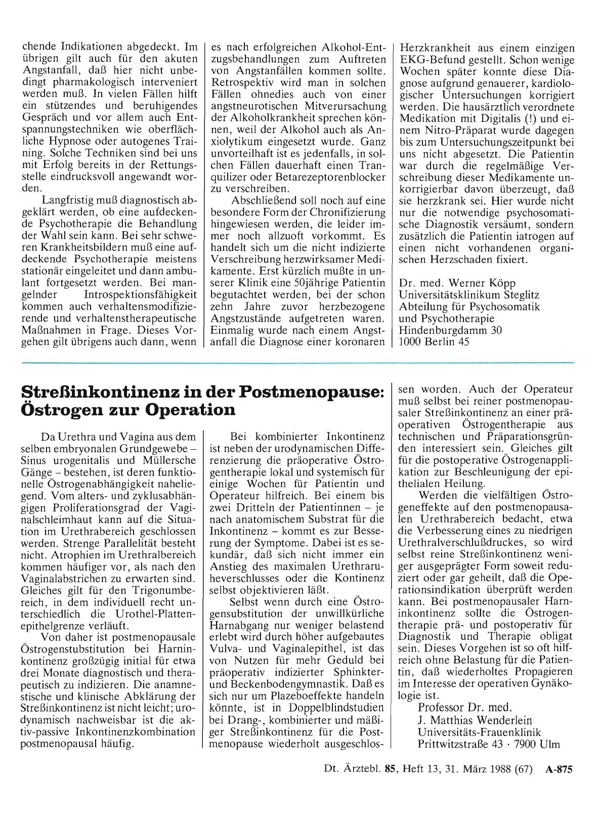 Vorschauseite 1: Streßinkontinenz in der Postmenopause: Östrogen zur Operation