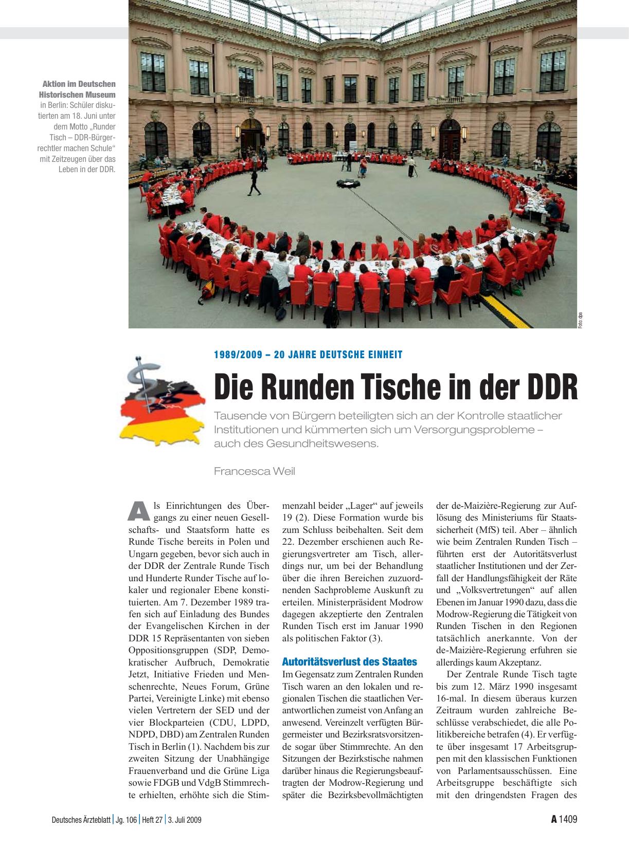 Vorschauseite 1: 1989/2009 – 20 Jahre deutsche Einheit: Die Runden Tische in der DDR
