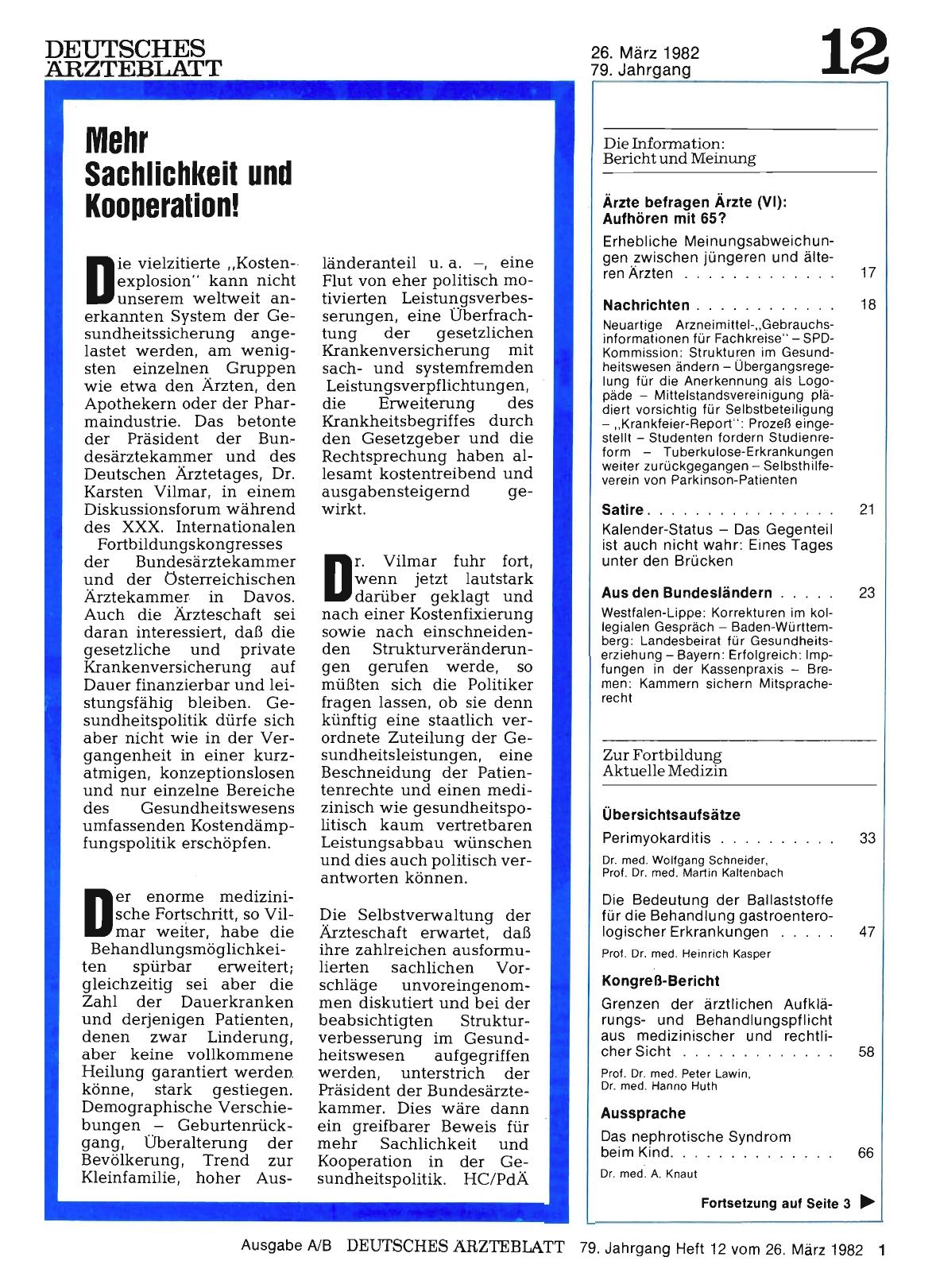 Vorschauseite 1: Mehr Sachlichkeit und Kooperation!