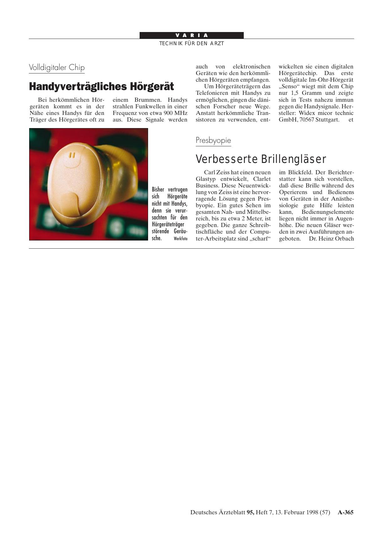Vorschauseite 1: Volldigitaler Chip: Handyverträgliches Hörgerät