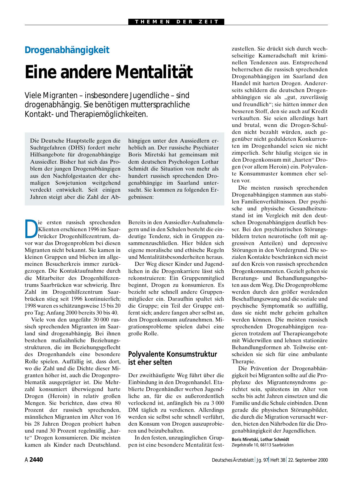 Vorschauseite 1: Drogenabhängigkeit: Eine andere Mentalität